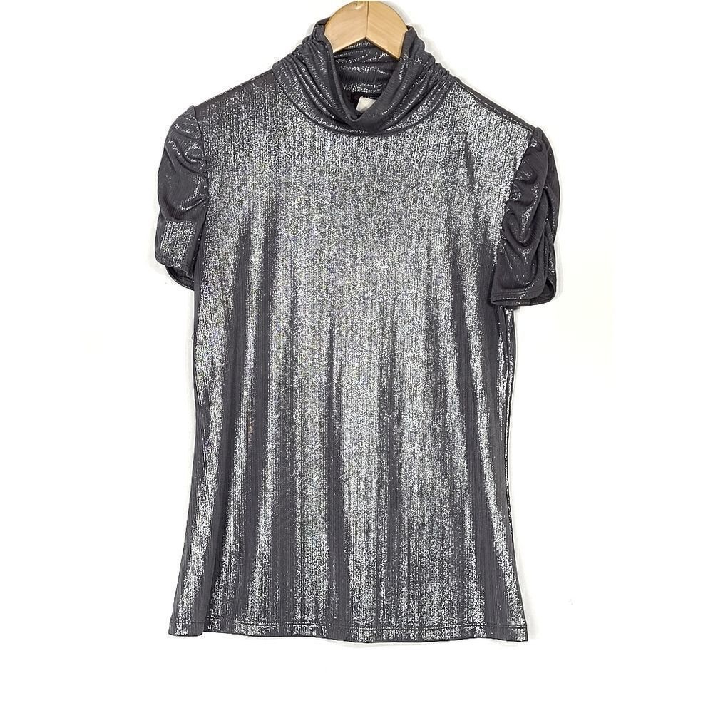 Cocomo Silver Turtle Neck Puff Sleeve Top